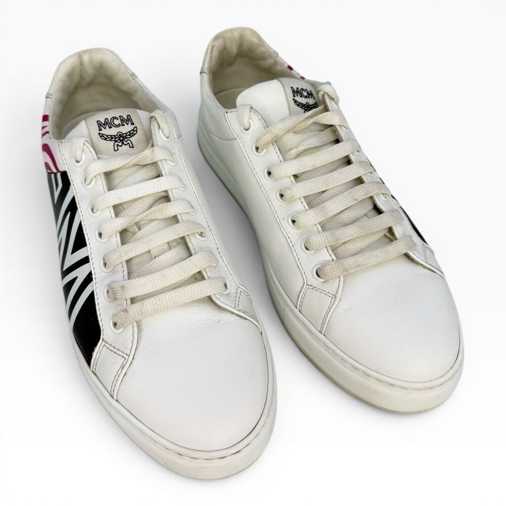 $550 MCM Women's White/Black Leather Logo Low-top Sneaker EU 40 / 10 US